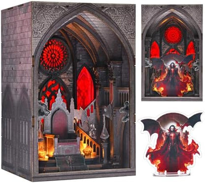 MiniCity Book Nook Kit, Gothic 3D Wooden Puzzle Dollhouse with LED Light, Laser Film Craft Book Shelf Insert Decor, 101Pcs DIY Assembly Model with Full Tools & Color Instruction - Throne of Blood by MiniCity