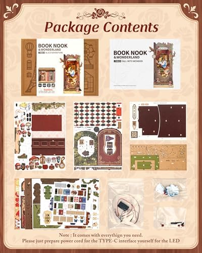 ROBOTIME Book Nook Kit, Fairy Tale Princess DIY Miniature House Kit, Fall into Wonder 3D Wooden Puzzle Bookends, Tiny House Bookshelf Decor Creative Decorative Unique Gifts for Adults & Teens - Image 5