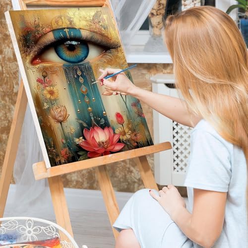 Bowetile Framed Paint by Numbers Eye Kit for Adults Beginners, Adults' Paint-by-Number Kits on Canvas, Painting by Numbers Lotus, Acrylic Vintage Number Painting for Home Wall Decor, 8x12in - Image 3