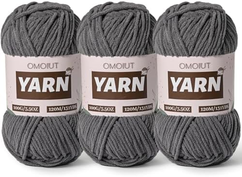 3 Packs Plush Chenille Chunky Crochet Yarn - Baby Yarn for Crocheting Soft - Velvet Yarns Knitting for Blankets Crafts - Fluffy Amigurumi Yarns 300g / 393yd (3 Dark Gray) by OMoiut