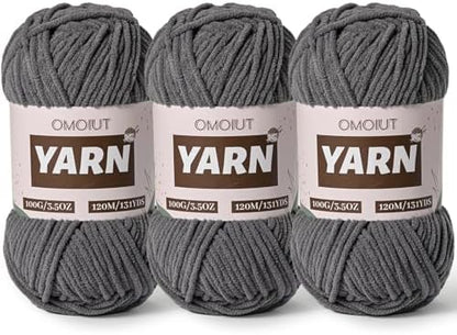 3 Packs Plush Chenille Chunky Crochet Yarn - Baby Yarn for Crocheting Soft - Velvet Yarns Knitting for Blankets Crafts - Fluffy Amigurumi Yarns 300g / 393yd (3 Dark Gray) by OMoiut