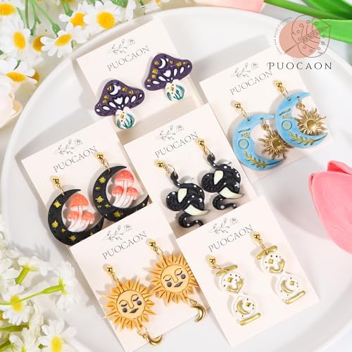 Puocaon Mystic Boho Clay Cutters - 9 Pcs Polymer Clay Cutters for Earrings Jewelry, Mushroom Sun Moon Moth Snake Bottle Shape - Image 2