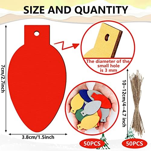 Queekay 50 Pcs Unfinished Wood Christmas Light Bulb Ornaments, Multi Colors - Image 2