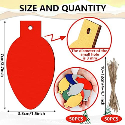 Queekay 50 Pcs Unfinished Wood Christmas Light Bulb Ornaments, Multi Colors - Image 2