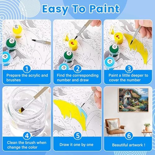 KYOQFVN Riverside Cottage Paint by Numbers Kit for Adults Beginner - Easy Acrylic Adult Painting Kits on Canvas, Flower Paint by Number Kits for Home Decor 16x20inch - Image 4