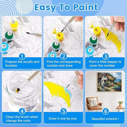 KYOQFVN Riverside Cottage Paint by Numbers Kit for Adults Beginner - Easy Acrylic Adult Painting Kits on Canvas, Flower Paint by Number Kits for Home Decor 16x20inch - Image 4