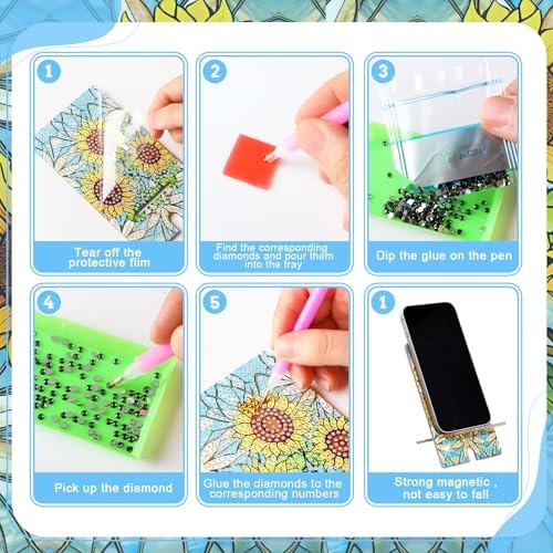 Saillong 6 Pcs Diamond Art Phone Stands Vivid Flowers Full Drill Kits - Image 6