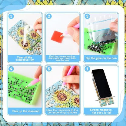 Saillong 6 Pcs Diamond Art Phone Stands Vivid Flowers Full Drill Kits - Image 6