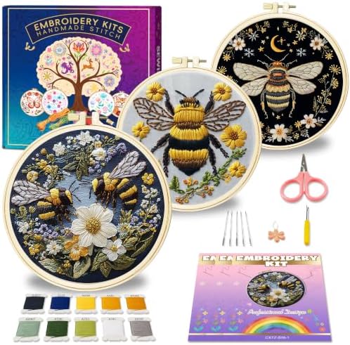 Huacan Embroidery Kit for Adults Beginners with 3 Hoops & Gift Box by Home
