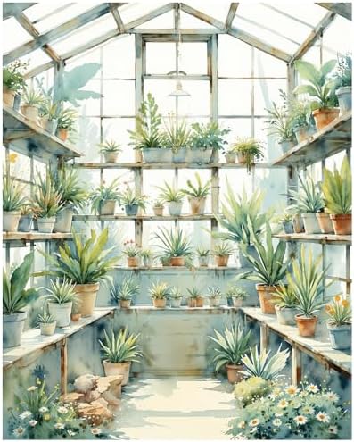 Botanical Paint by Numbers Kit for Adults - DIY Greenhouse with Potted Plants Painting on Canvas 16x20In, Acrylic Paint Set, Suitable for Beginners, Art for Home Decoration or Gifts by Unknown
