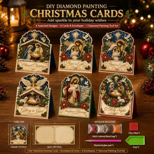 6 Pack Christmas Diamond Painting Cards with Envelopes, Pearl Art Kit - Image 6