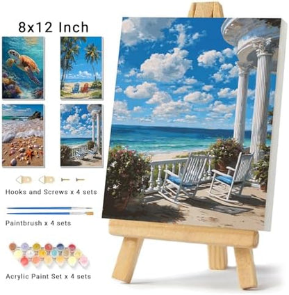 4 Pack Beach Framed Paint By Numbers Kit for Adults Beginner Sea Turtle Adult Paint By Number Kits on Canvas Painting By Numbers for Adults with Frame Diy Painting Kits for Home Wall Art 8x12 Inch - Image 2