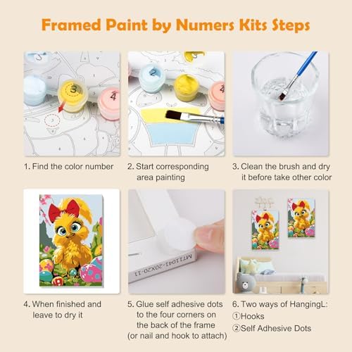 MOGTAA Chicken Paint by Numbers Kit for Adults Beginners with Frame, Easter Eggs Adult Paint by Number Kits on Canvas with Easel, Easy DIY Oil Painting Kits for Home Decor, 8x12in - Image 6
