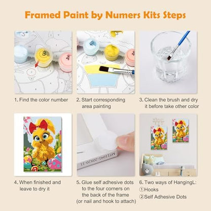 MOGTAA Chicken Paint by Numbers Kit for Adults Beginners with Frame, Easter Eggs Adult Paint by Number Kits on Canvas with Easel, Easy DIY Oil Painting Kits for Home Decor, 8x12in - Image 6
