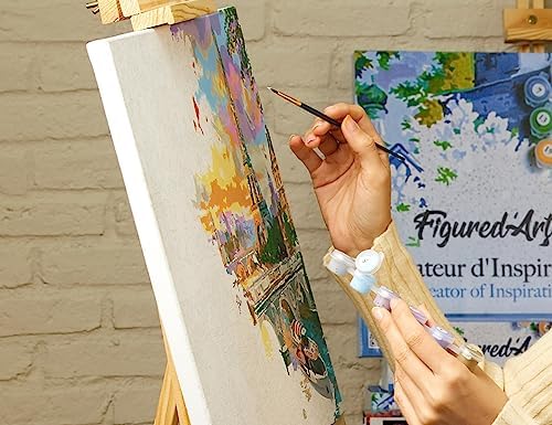 Figured'Art Paint by Numbers Kit for Adults Autumn River and Boat 16"x20" - Craft Art Painting Rolled Canvas with DIY Wooden Frame - Image 3