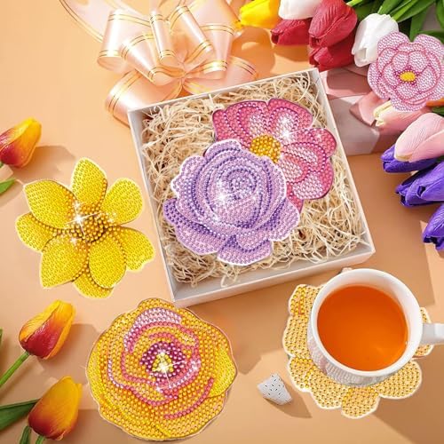 DOTZSO Diamond Art Coaster Kit 8Pcs Flower Diamond Painting Coaster 4×4in - Image 5