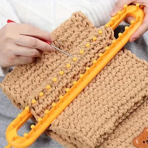Rectangle Knitting Looms，Plastic Weaving Looms Set，Weaving Loom，Scarf Hats Making Tools，DIY Crocheting Handmade Craft Kit with a Crochet Hook and Needle for Knitting Lovers，36 cm (Yellow) - Image 4