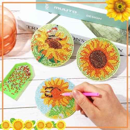 UPINS 8Pcs Sunflower Diamond Art Painting Coasters for Drinks - Image 5