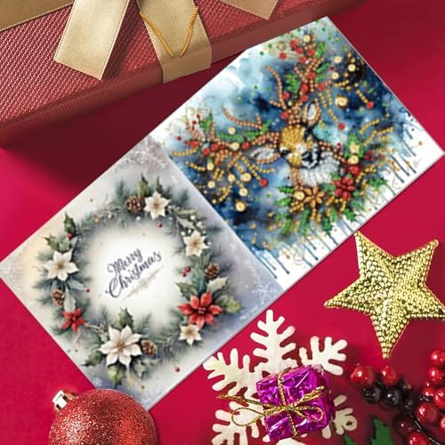 Diamond Art Christmas Cards Kit, 6PCS DIY Diamond Painting Christmas Cards with Envelopes, 5D Diamond Dot Greeting Cards for Adults, Xmas Card for Holiday Crafting Gifts (Christmas Elk) - Image 6