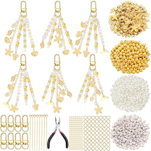 Cunno 776 Pcs Beach Seashell Charms, Bag Keychain Jewelry Making Kit, Gold by Cunno