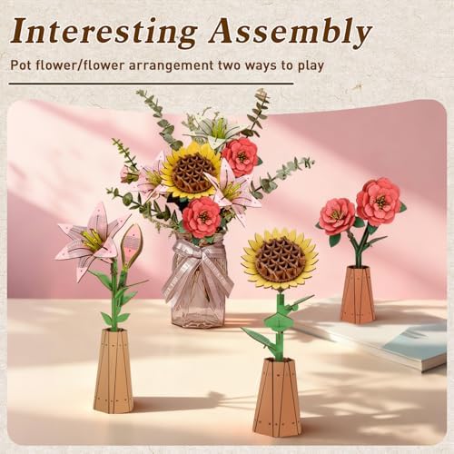 3D Wooden Pink Lily Flower Puzzle,DIY Artifical Flower Building Set Craft Kit,Home Decor,Housewarming,Mother's Day/Birthday/Christmas Day Gift for Mom and Women - Image 5