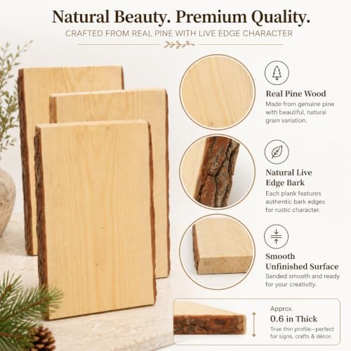6 Pack 7 x 11 Inch Live Edge Wood Slab for Crafts, Natural Wood Planks for Crafting, Unfinished Rectangle for Crafts Wood Burning Home Décor & Rustic Weddings - Image 3