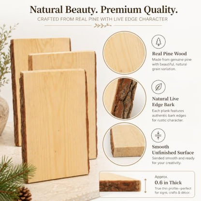 6 Pack 7 x 11 Inch Live Edge Wood Slab for Crafts, Natural Wood Planks for Crafting, Unfinished Rectangle for Crafts Wood Burning Home Décor & Rustic Weddings - Image 3