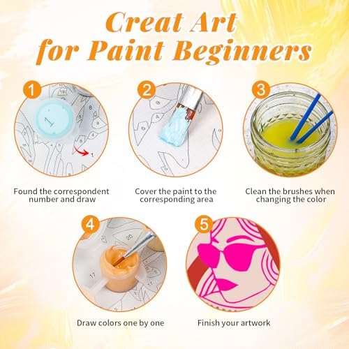 4 Pack Framed Paint by Numbers Kit for Adults, Pink Disco, 8 x 12 Inch - Image 6
