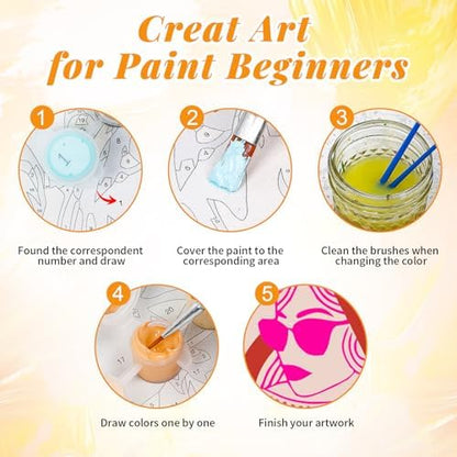 4 Pack Framed Paint by Numbers Kit for Adults, Pink Disco, 8 x 12 Inch - Image 6