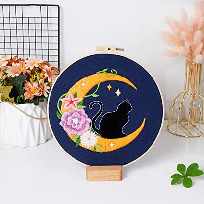 Louise Maelys Cat Moon Embroidery Kit for Beginners Floral DIY Craft Set - Image 6