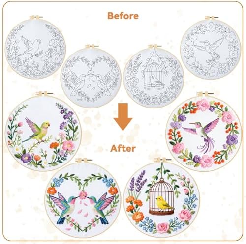 BEUNITONE 4 Set Wreath and Bird Pattern Embroidery Kit for Adult Beginners - Image 4