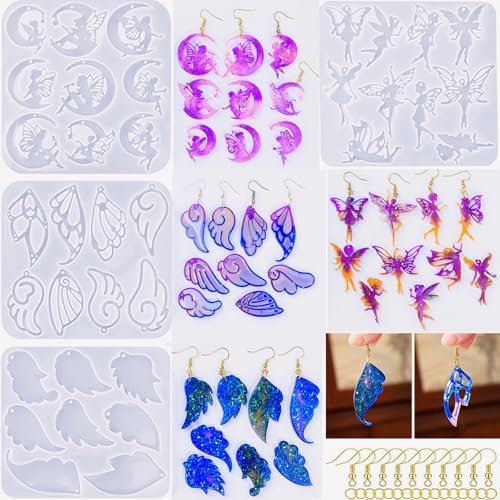 104Pcs Geometric Resin Earring Molds Kit, Wing Angel Shaped Earrings Silicone Mold for Epoxy Resin Dangle Drop Jewelry Molds Making Kit with 100 Earring Hook for Earrings Necklace Pendants (Wing) by Unknown