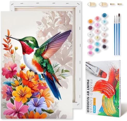 Hummingbird Framed Paint by Numbers Kit for Adults Beginner 8x12 inch by Kalonyth