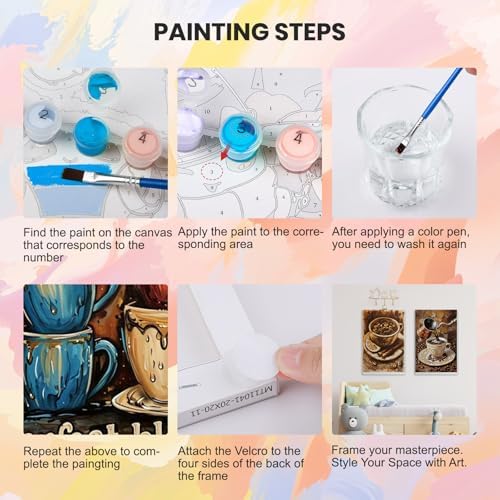 HEIBAGO 4 Pack Coffee Framed Paint by Numbers Kit for Adults Beginner, Landscape Adult Paint by Number Kits, DIY Paint by Numbers for Adults, Small Easy Acrylic Oil Painting for Wall Decor 8 x 12 Inch - Image 5