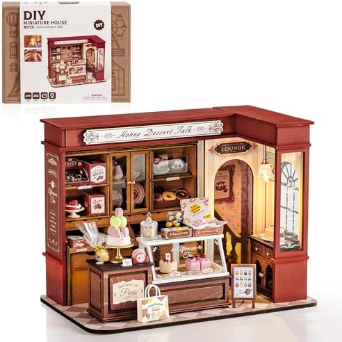 ROBOTIME DIY Miniature House Kit, Mini Wooden Dollhouse Kit for Adults, Building Kit with LED Light, Diorama Model,Halloween/Christmas/Birthday Gifts for Family/Friends (Honey Dessert Talk) by ROBOTIMEBuildingThingstoLife