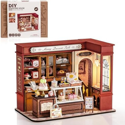 ROBOTIME DIY Miniature House Kit, Mini Wooden Dollhouse Kit for Adults, Building Kit with LED Light, Diorama Model,Halloween/Christmas/Birthday Gifts for Family/Friends (Honey Dessert Talk) by ROBOTIMEBuildingThingstoLife