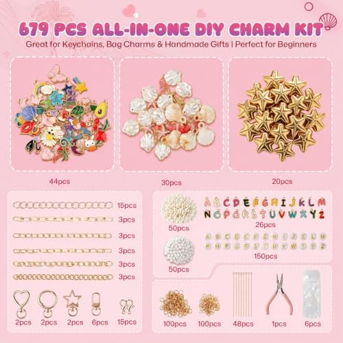 Fcoget 679 Pcs Keychain Making Kit, DIY Craft Bag Charms Supplie kit - Image 7