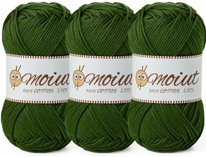 3 Pack Cotton Yarn for Crocheting, Baby Yarn for Crocheting Soft, 393yds / 5.29oz Fluffy Amigurumi Crochet Yarn, 5 Ply 100% Milk Cotton Yarn for Puzzle、Socks、Clothes(3 Army Green) by OMoiut