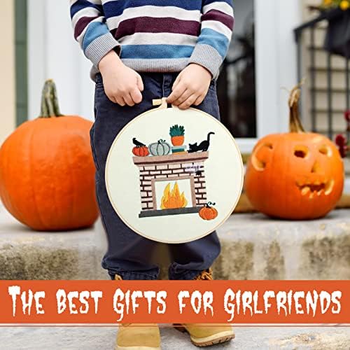 Yuxung 5 Sets Fall Embroidery Kit Halloween Embroidery Cross Stitch Kit - Image 5