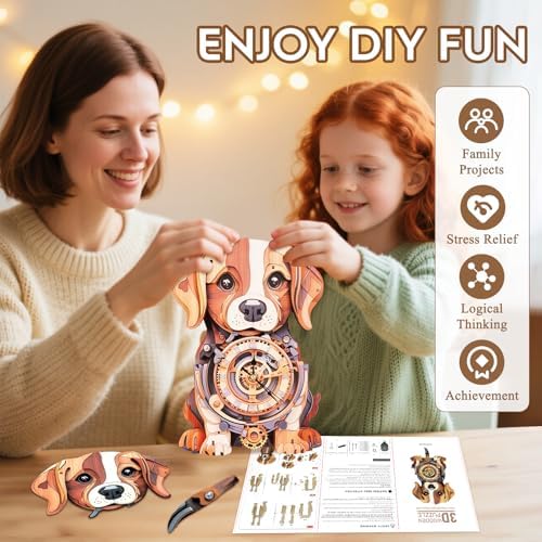 3D Wooden Puzzles for Adults-Beagle Clock Puzzle-Adult Crafts - Image 4