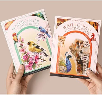 RGBMIX Watercolor Coloring Book for Adults Stress Relief Foldable Painting Pad with 24-Color Paint (Animals) - Image 2