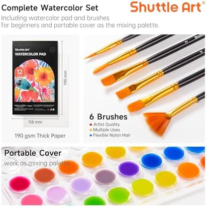Shuttle Art 43 Pack Watercolor Paint Set, 36 Colors Watercolor Paint Pan Set with 6 Brushes and 1 Watercolor Pad for Beginners, Artists, Kids & Adults Watercolor Painting, Bullet Journal, Calligraphy - Image 3