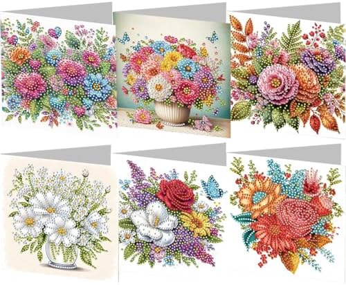jinglinhh 6pcs Flowers in Full Bloom Diamond Art Painting Greeting Cards with Envelopes, DIY Card Making Kits for Adults, Diamond Art Postcards Christmas Cards Craft Gifts by Unknown