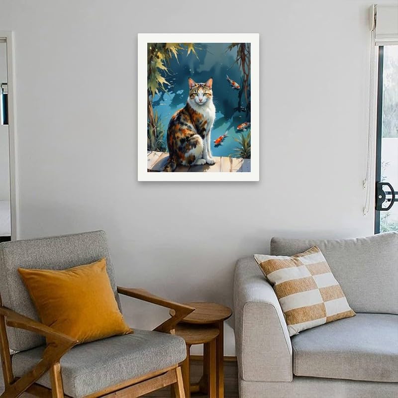 TAOPAOLAB Calico Cat Paint by Numbers Kit for Adults - DIY Calico Cat by Koi Pond Painting on Canvas 16x20 Inch, Acrylic Paint Set, Suitable for Beginners, Animal Art for Home Decoration or Gifts - Image 4