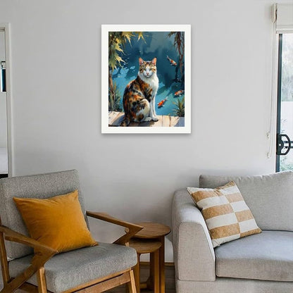 TAOPAOLAB Calico Cat Paint by Numbers Kit for Adults - DIY Calico Cat by Koi Pond Painting on Canvas 16x20 Inch, Acrylic Paint Set, Suitable for Beginners, Animal Art for Home Decoration or Gifts - Image 4