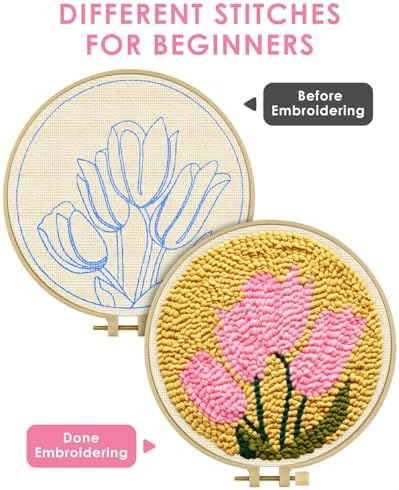 TINDTOP Punch Needle Embroidery Kits, Tulip Punch Needle Kits for Adults Beginner, Tool with Punch Needle Fabric, Hoops, Yarns and Sewing Needles - Image 2