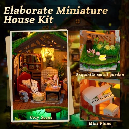 Dollhouse Kit, DIY Miniature House Kit w/LED for Adults, Forest Treehouse - Image 4