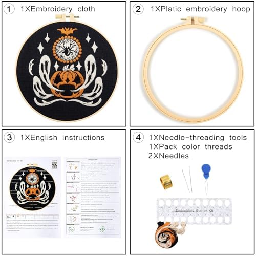 Halloween Embroidery Kits for Beginners Adults, Ghost Embroidery Starter Kits, Halloween Cross Stitch Kits for Beginners Adults Hobbies for Women, Embroidery Fabric, Threads, Hoops and Video Tutorial - Image 2