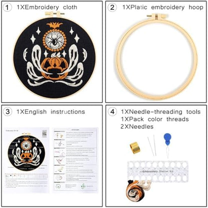 Halloween Embroidery Kits for Beginners Adults, Ghost Embroidery Starter Kits, Halloween Cross Stitch Kits for Beginners Adults Hobbies for Women, Embroidery Fabric, Threads, Hoops and Video Tutorial - Image 2