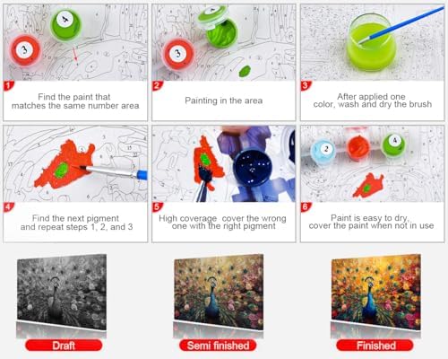 TUMOVO Paint by Numbers for Adults Beginner, Peacock Adult Paint by Number Kits On Canvas, DIY Painting Kit on Canvas, Peacock Color by Number Canvas Arts Craft Without Framed, 16 X20 Inch - Image 6